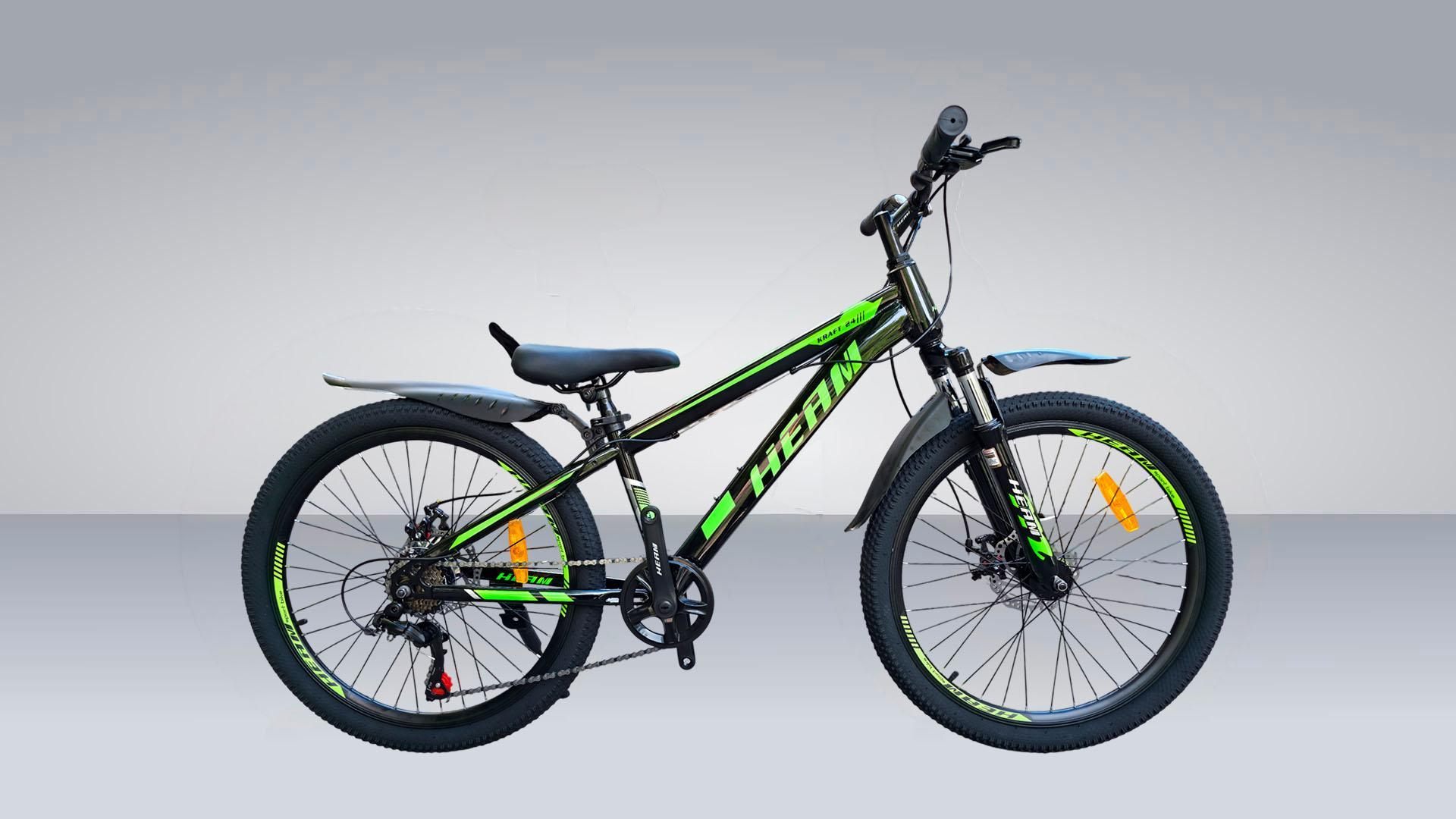 HEAM KRAFT 24-Чёрно-зелёный Стальная рама, Возраст с 8 лет, Рост от 130 см, Shimano